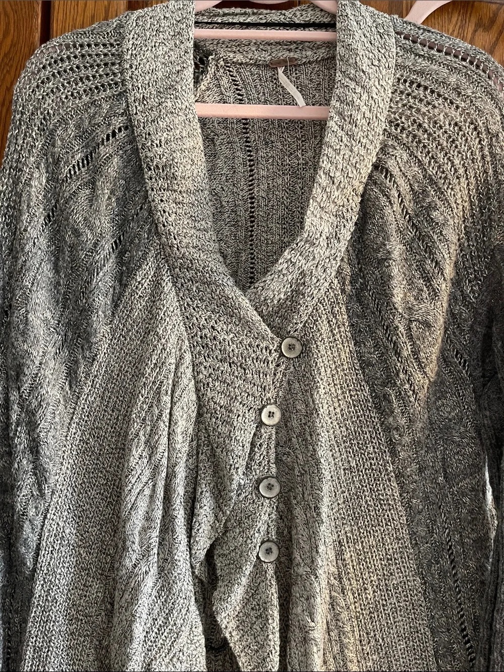Free People Gray Cable-Knit Button Front Cardigan